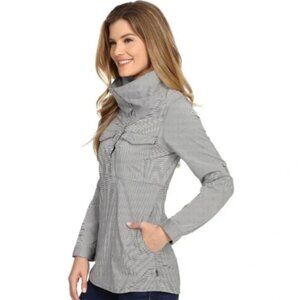Mountain Hardware Women's Citypass Popover Shirt Pockets Cowl Neck Gray Stripe S